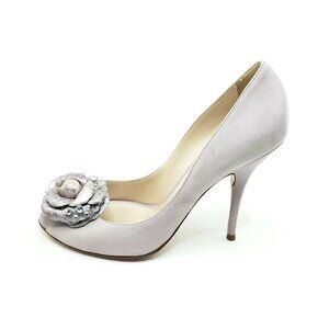 Casadei Lavender Floral Peep-Toe Pumps Suede Heels Made in It EU 38 / US 7.5-8